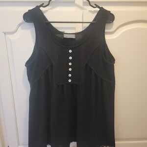 Sweet Love Black Tank Top with Button Detail